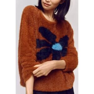 Anthropologie 4SI3NNA Graphic Eyelash Fuzzy Sweater Brown motif color size M